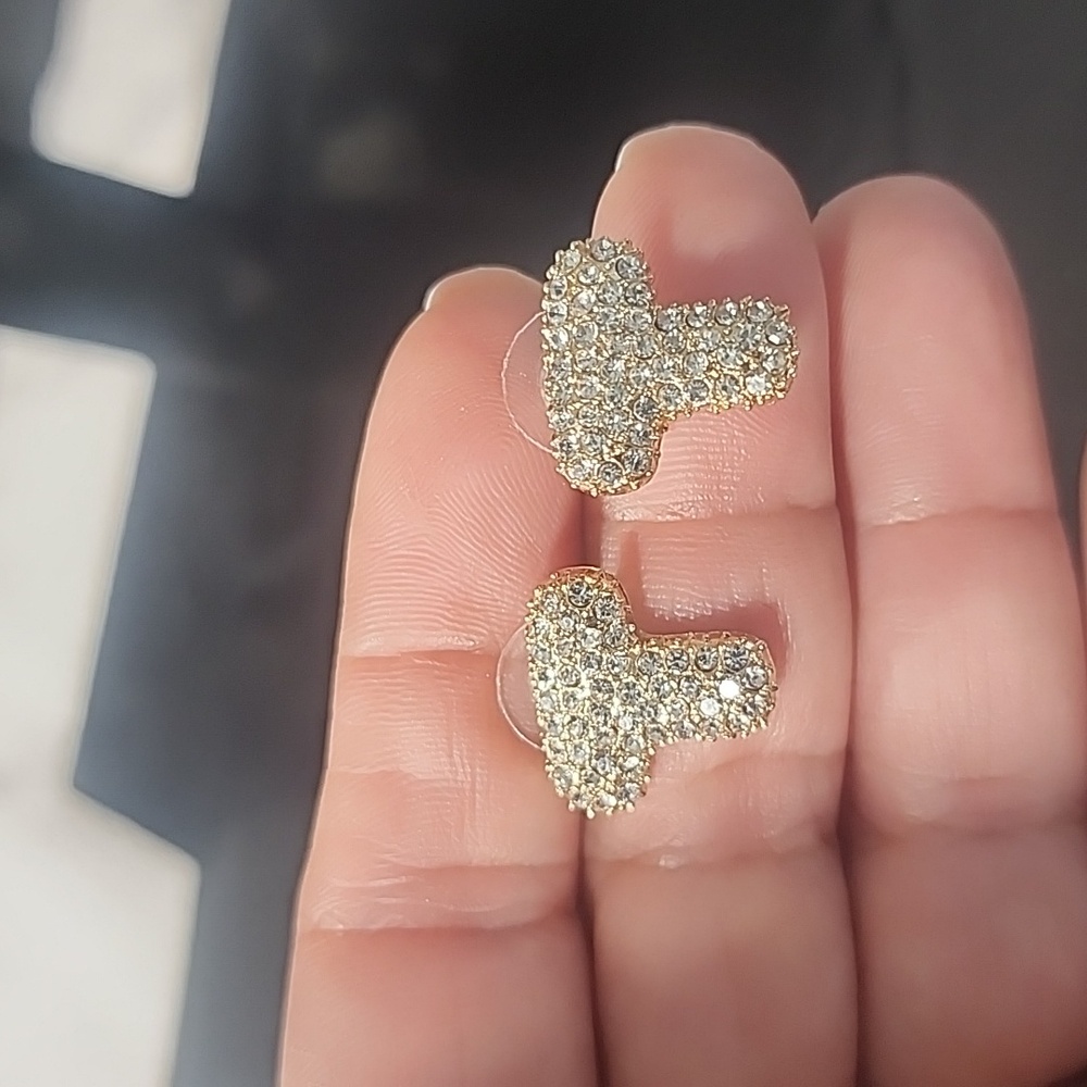 Lima Limón Gold Tone T Letter Rhinestones Earrings. New! - Picture 1 of 5